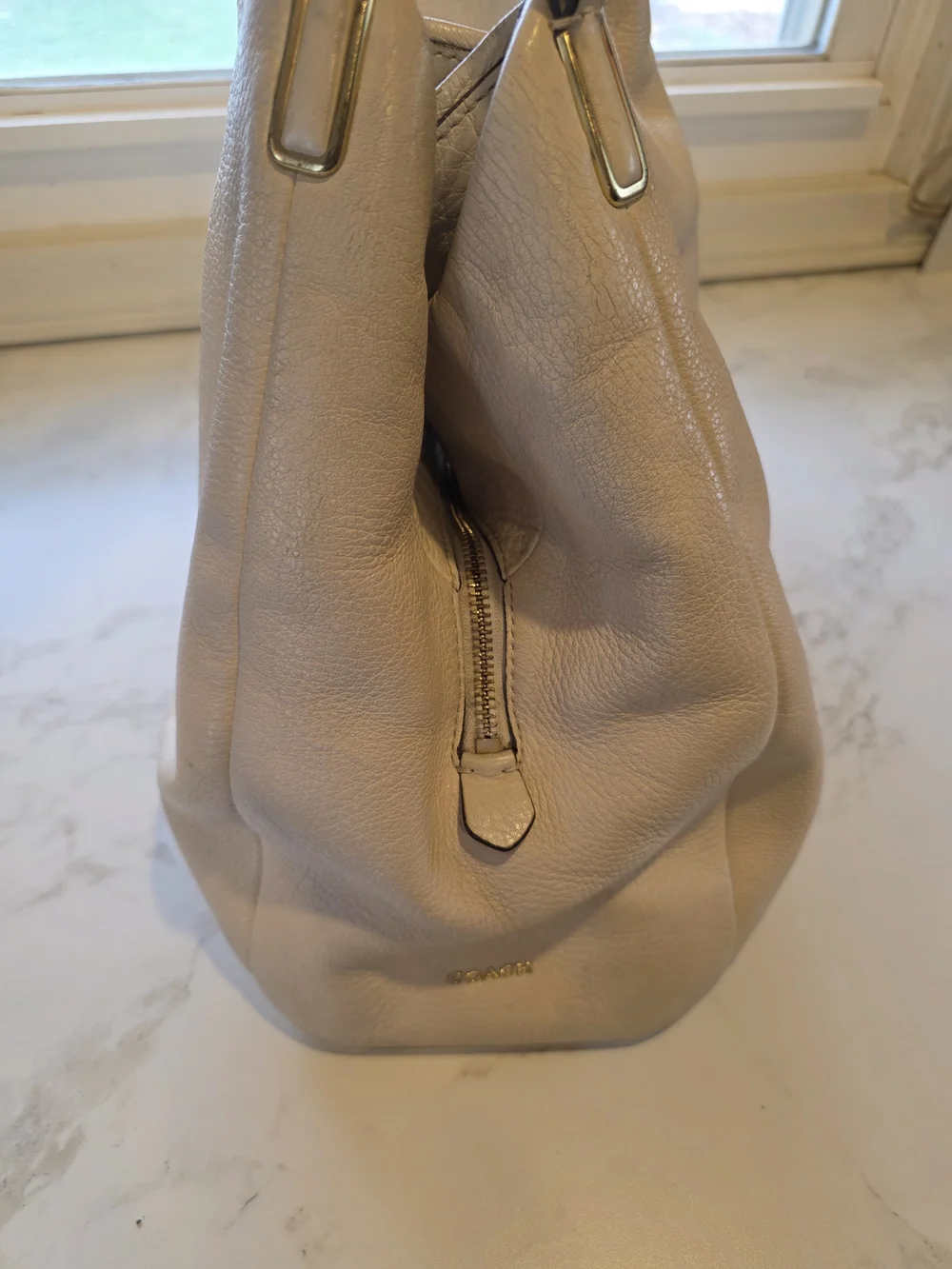 Vintage Coach cream pebbled leather hobo bag slouchy Y2K - Picture 2 of 14